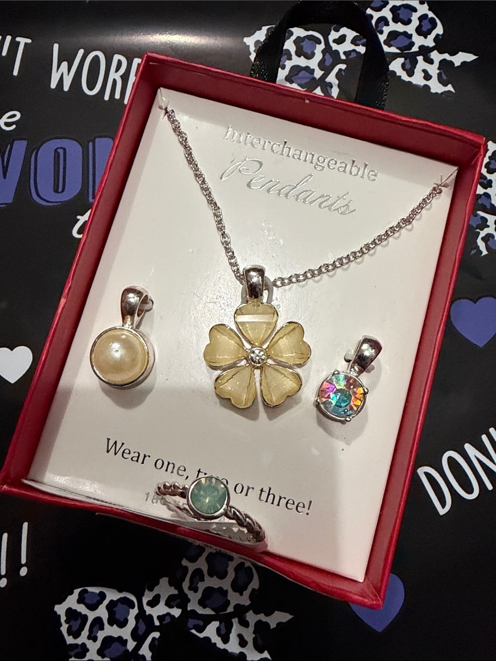 Interchangeable Yellow Flower Pendant Necklace with Crystal Accents & Ring